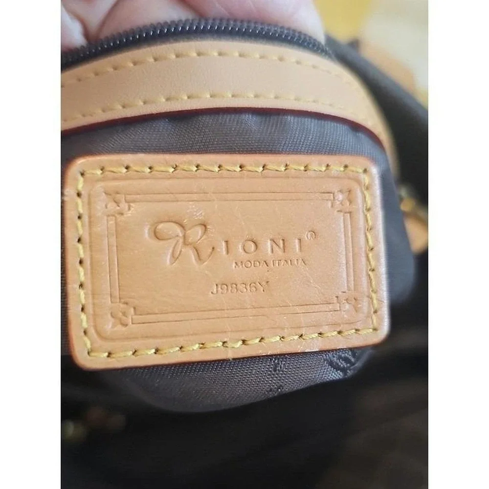 Rioni Signature Monogram Tote Womens Sz M Brown Leather Trim Shoulder Bag J9836Y
